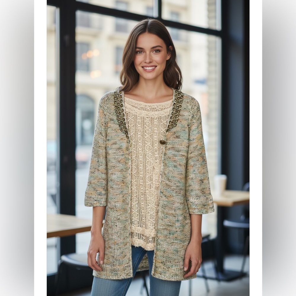 𝅺BCBG Multicolor Cardigan with Copper beading size Small